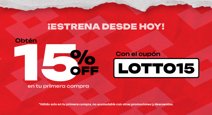 Estrena desde hoy. Obtén 15% de descuento en tu primera compra con el cupón: LOTTO15